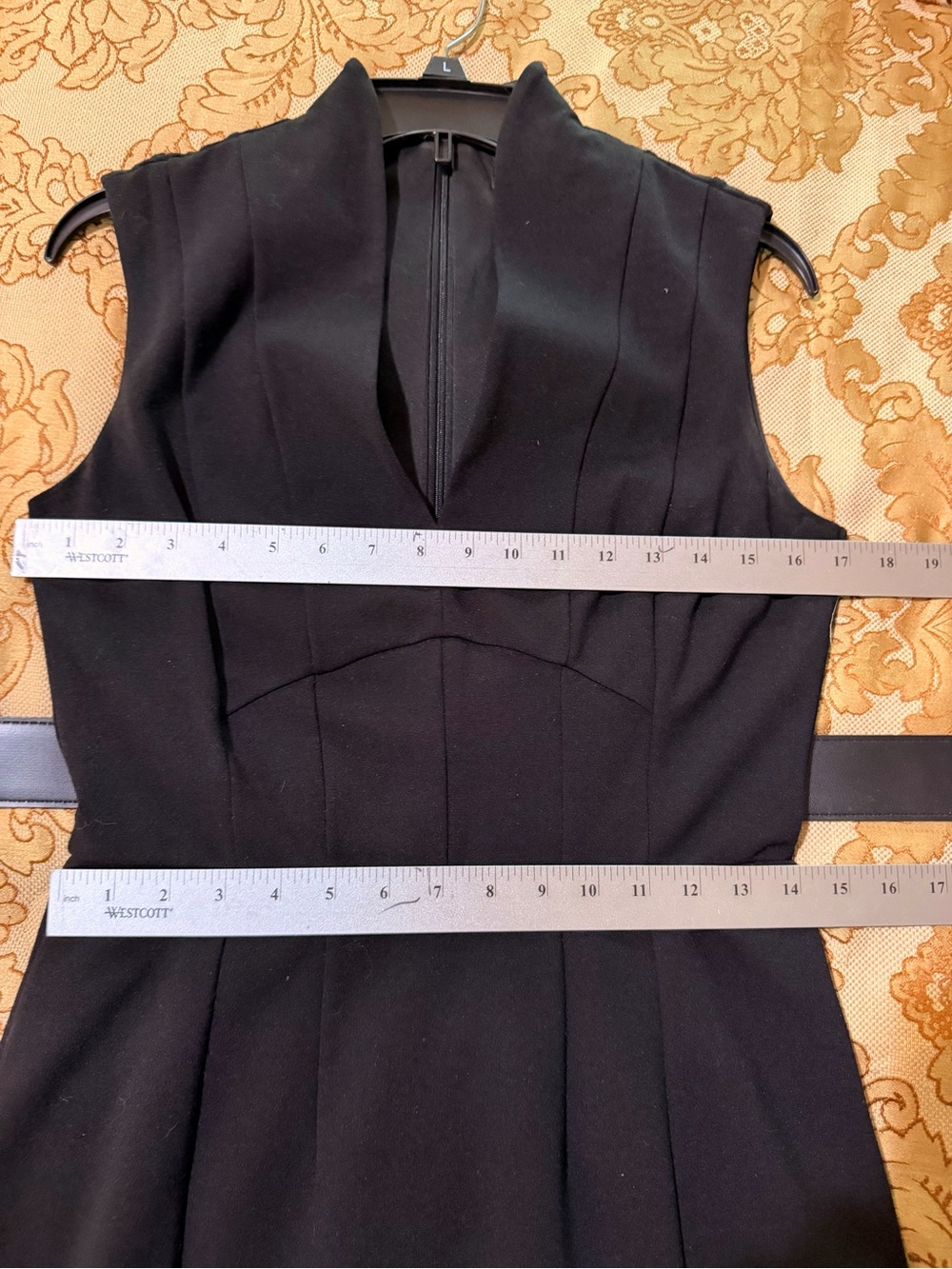 White House Black Market Black V-Neck Sleeveless Midi Dress with Wide Belt, Sz 6 - Picture 11 of 12